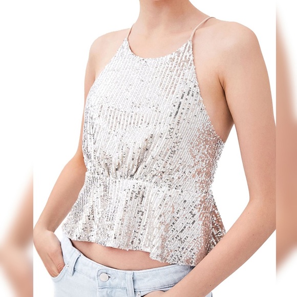 NWOT ZARA SEQUIN TOP LACE UP BACK - Picture 3 of 5